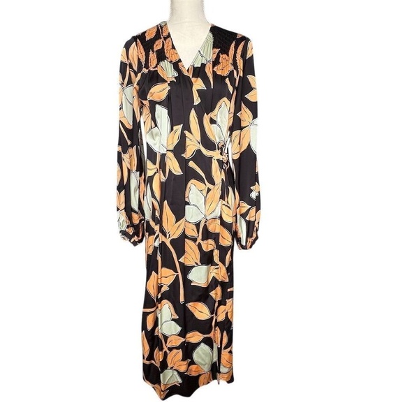 Stine Goya XS Sebia Wrap Lemon Leaf Print Oversized Midi Dress Multicolor - Picture 6 of 10